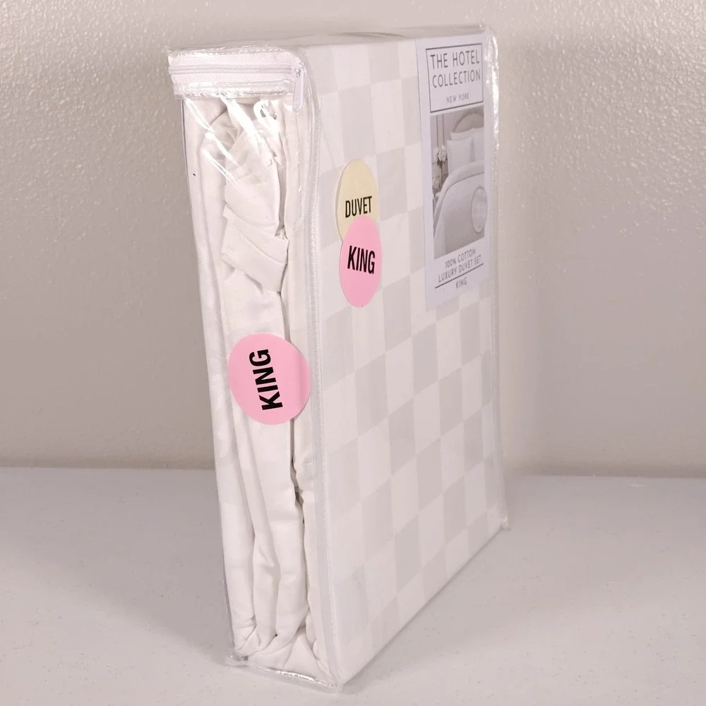 The Hotel Collection King Duvet Cover Set White Block Check New York Luxury